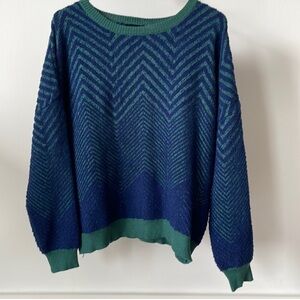 VICI Blue & Green Chevron Lines Chunky Cozy Oversized Sweater